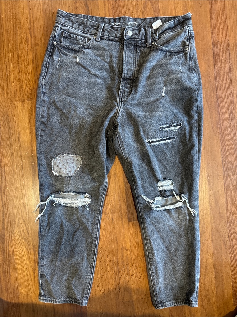Old Navy Women's Straight Leg Distressed Gray-Black Jeans